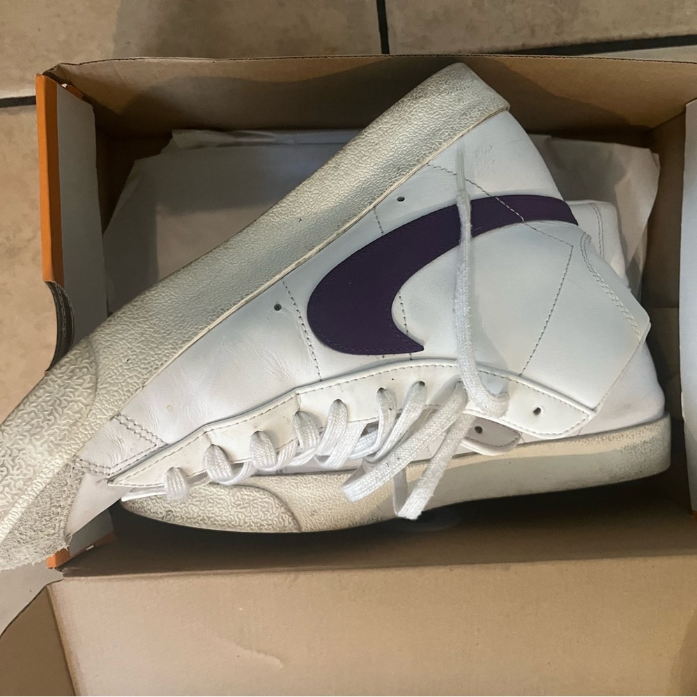 Nike White and Purple High-Top Sneakers